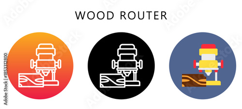 Wood Router Multi Style Icon, Flat, Line, Glyph, Lineal, Dual Tone. Relate To Carpentry, Wood Industry. Use For Modern Concept, Ui, Ux Web And App Development.