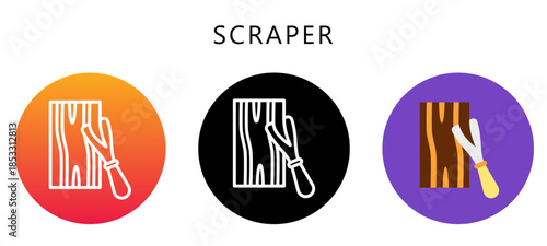 Scraper Multi Style Icon, Flat, Line, Glyph, Lineal, Dual Tone. Relate To Carpentry, Wood Industry. Use For Modern Concept, Ui, Ux Web And App Development.