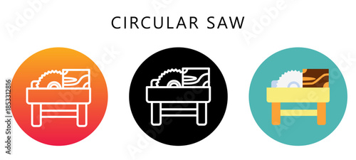 Circular Saw Multi Style Icon, Flat, Line, Glyph, Lineal, Dual Tone. Relate To Carpentry, Wood Industry. Use For Modern Concept, Ui, Ux Web And App Development.