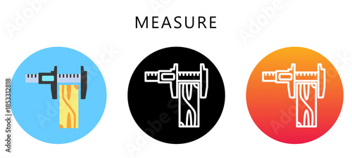 Measure Multi Style Icon, Flat, Line, Glyph, Lineal, Dual Tone. Relate To Carpentry, Wood Industry. Use For Modern Concept, Ui, Ux Web And App Development.