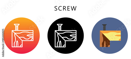 Screw Multi Style Icon, Flat, Line, Glyph, Lineal, Dual Tone. Relate To Carpentry, Wood Industry. Use For Modern Concept, Ui, Ux Web And App Development.