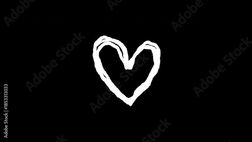 White Hand Drawn Heart Loop - Rough Sketch Charcoal Style with Alpha Channel 