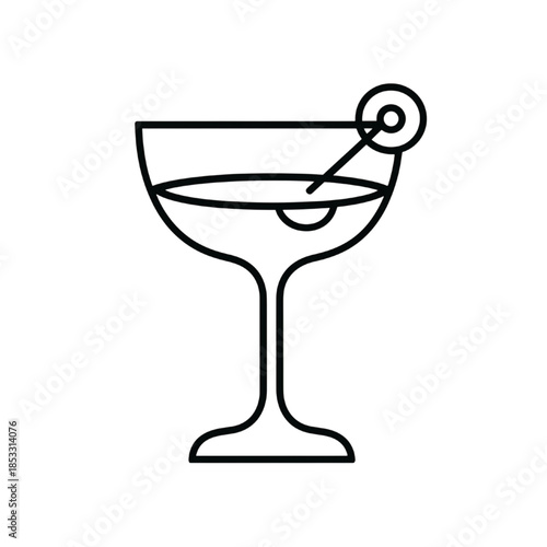 elegant cocktail glass with olive garnish minimalist line icon vector