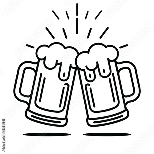 clinking beer mugs icon with foam toast celebration outline