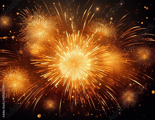 sparkling gold orange light energy glitter firework celestial fireworks display burst of color against the night sky
