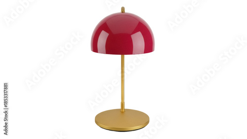 Bild auf Leinwand Modern red dome table lamp isolated PNG, stylish gold base desk light for bedroo