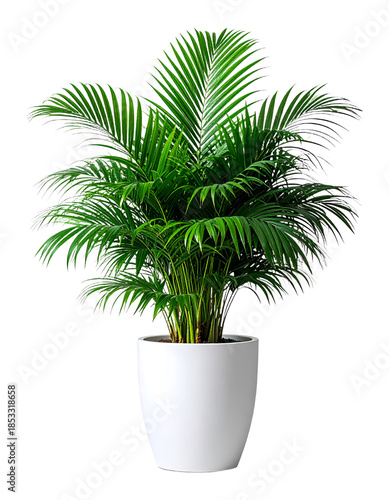 Kentia Areca Palm Plant in a White Pot. transparent background png