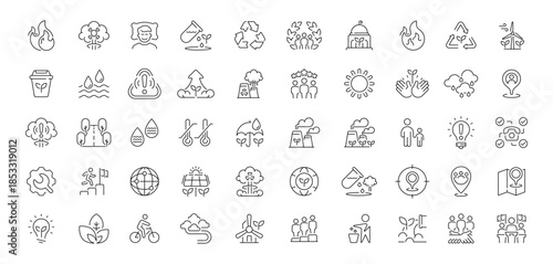 Environment and sustainability editable line icons set: eco and green design symbols