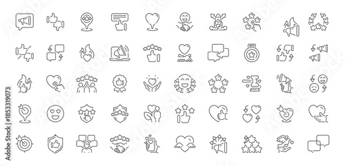 Feedback and review editable line icons set: ratings and user interaction symbols