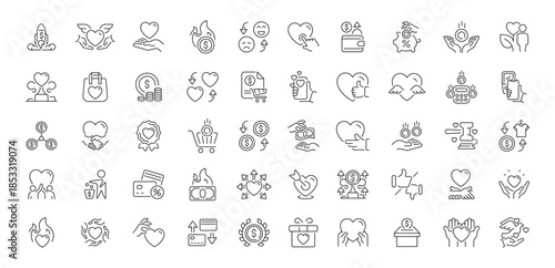 Charity and donation editable line icons set. philanthropy and giving symbols