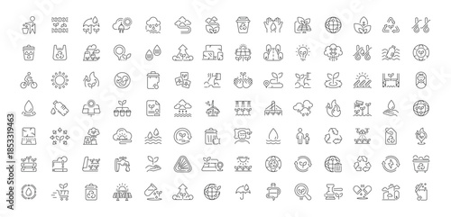 Environmental editable line icons set: linear eco and sustainability symbols