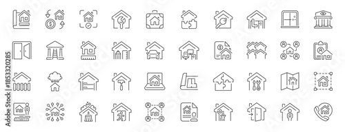 Real estate editable line icons set. property and home design symbols