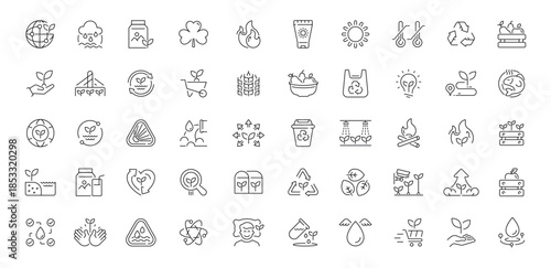 Eco-friendly solutions editable line icons set. sustainability and green living symbols