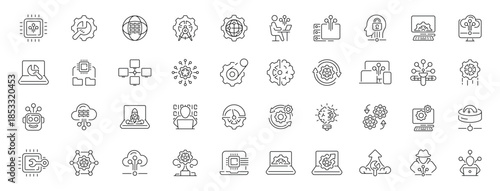 Artificial intelligence editable line icons set: ai, neural networks, machine learning