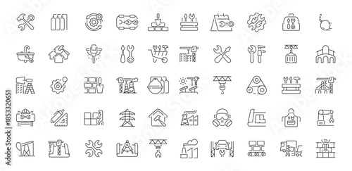 Industrial and construction editable line icons set. equipment and tools symbols