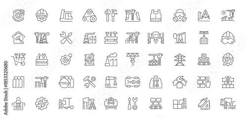 Construction and industry editable line icons set. building and tools symbols