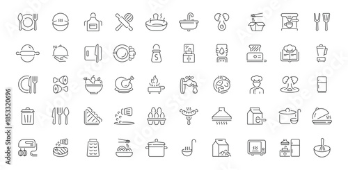 Cooking utensils editable line icons set: kitchen tools and culinary symbols