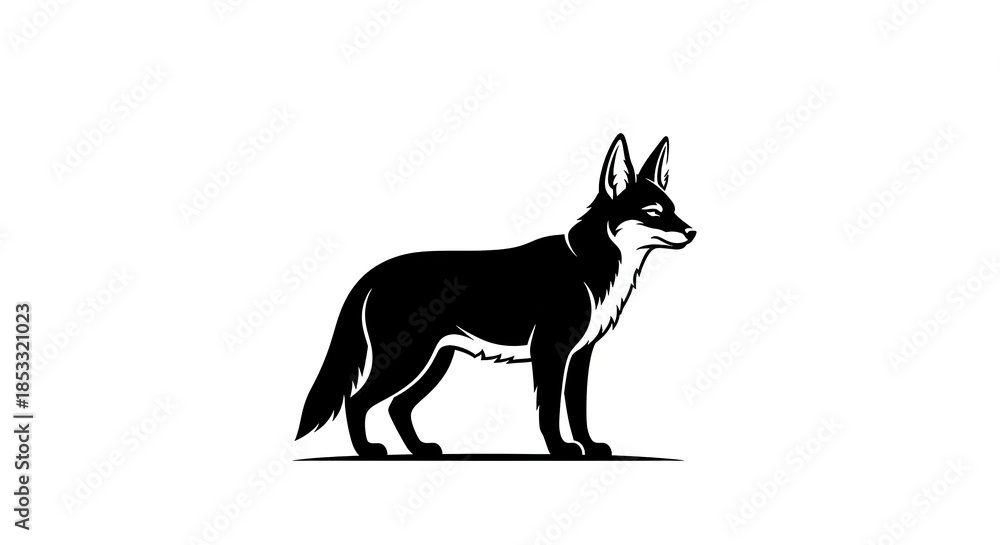 Fototapeta premium Minimalist black coyote standing in profile vector logo.
