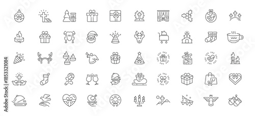 Christmas and holiday editable line icons set: outline, festive, celebration