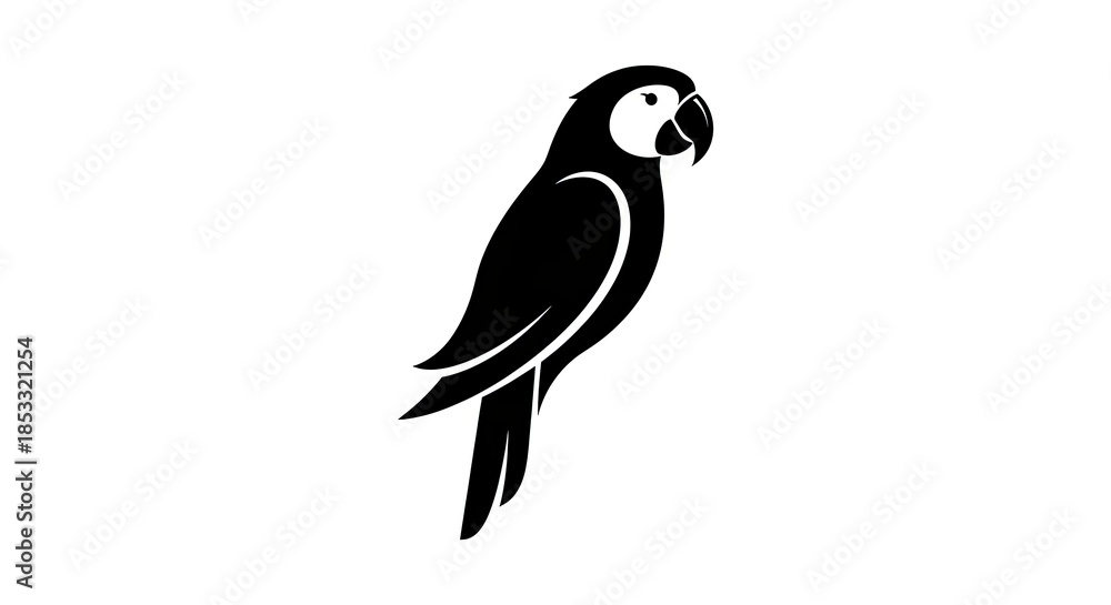 Fototapeta premium Minimalist Black Silhouette of a Macaw Parrot Perched.