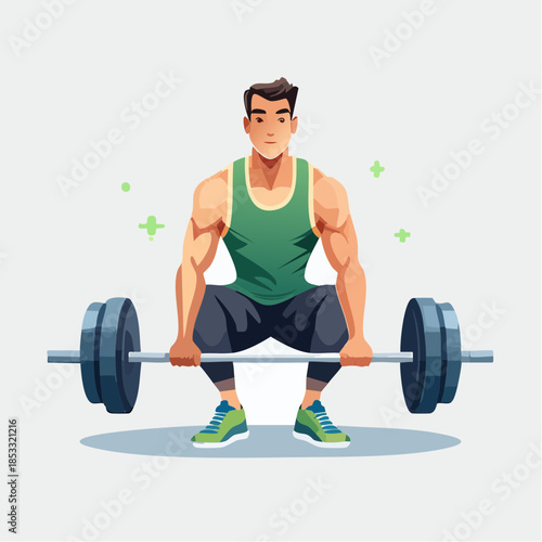 Vibrant illustration of a determined man performing a heavy lift, showcasing the concept of strength, fitness, and a commitment to physical well-being and health