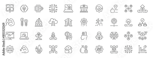 Business management editable line icons set: corporate and strategy outline symbols