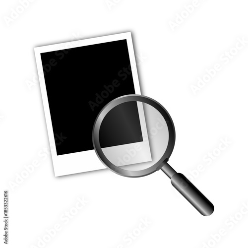 magnifying glass on a blank photo frame