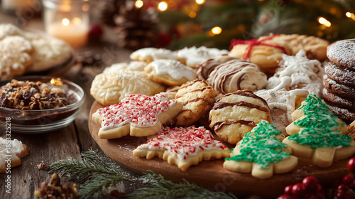 A table full of assorted Christmas cookies ready for a holiday party ,Cristmas, photo style