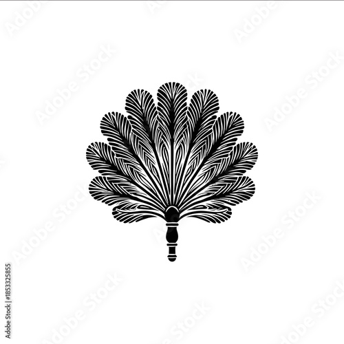 A feather duster drawn in clean minimal black and white line art linocut print style vintage inspired no shading simple bold shapes suitable for logo design c
