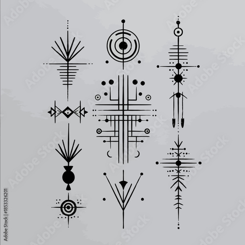 line drawn black on white background ancestral primal icons for Clarity Coherence Connection Resilience and Reflection