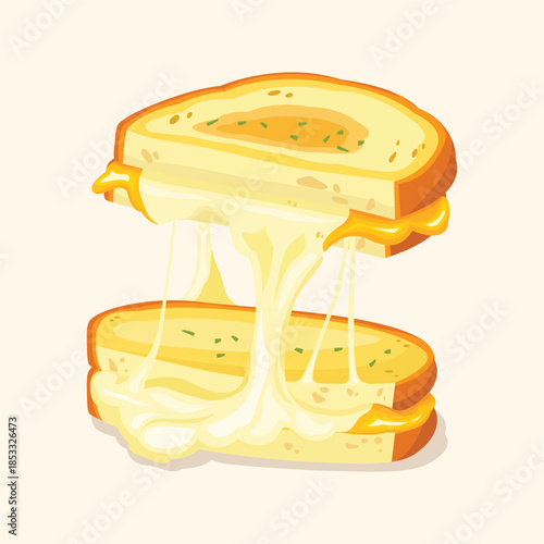 A flat illustration of cheese sandwiches with melted filling, ideal for breakfast menus, cafe branding, and food promotions.