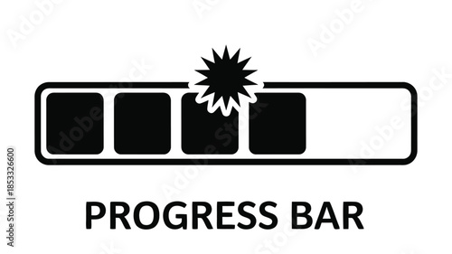 A minimalist illustration of a loading progress bar partially filled with black blocks