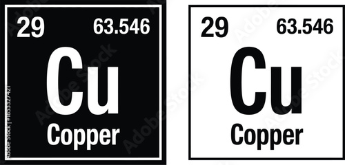 Copper Chemical Element Periodic Table Square Icons