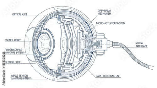 Detailed diagram of a neural interface device with labeled components
