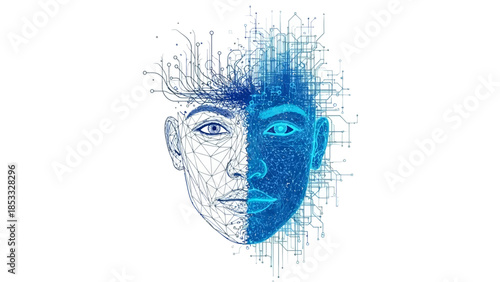 Cyborg face with circuit board design and futuristic technology integration