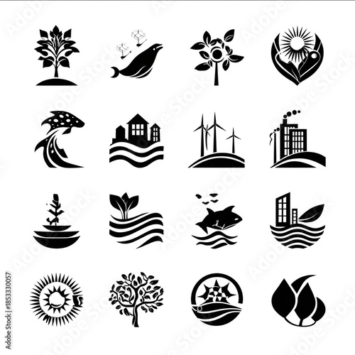ecologyicons or logo white and black on transparent white background
