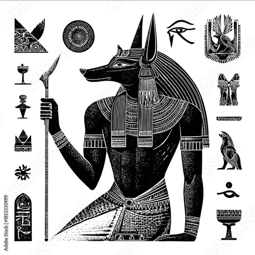 Egyptian god Set black and white graphics