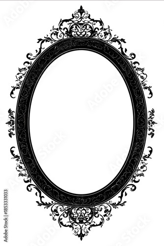 pitch black vector drawing of a decorative elipse frame isolated on white background