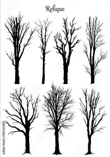 Silhouette of dead trees set vector illustration on a white background Simple design flat colors vector style clip art collection vector cutout No shadows or