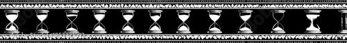Paragraph divider in 1940s art deco style a row of hourglasses starting from empty to full black on white