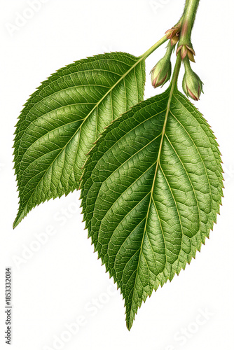 Green Leaves Botanical Illustration Isolated on White