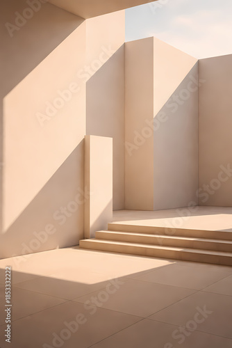 Minimal Geometric Interior with Light and Shadow in Neutral Tones