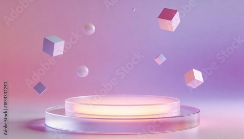 Modern 3D glassmorphism podium with pastel gradient background for UI UX design