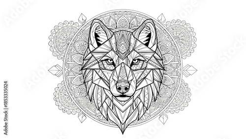 Geometric Wolf Head Line Art Illustration Isolated on White