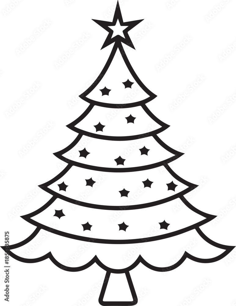 Fototapeta premium Christmas Tree Line Art Illustration with Star