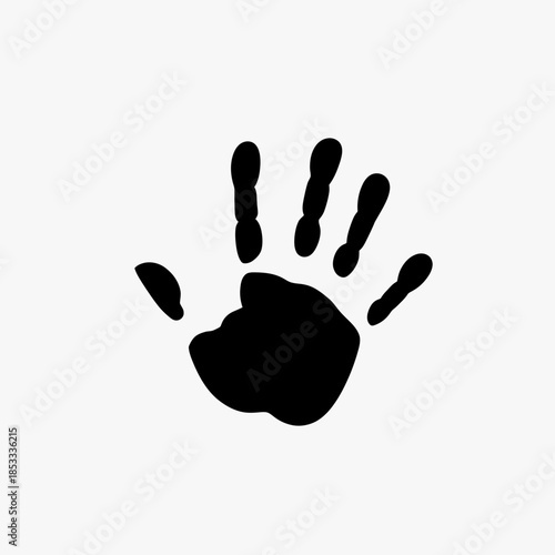 Black silhouette of a human handprint on a white background