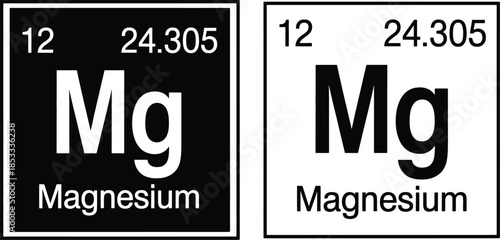 Magnesium Chemical Element Periodic Table Square Icons Black and White