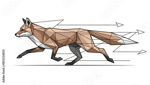 Geometric Fox Running Fast Isolated on White Background