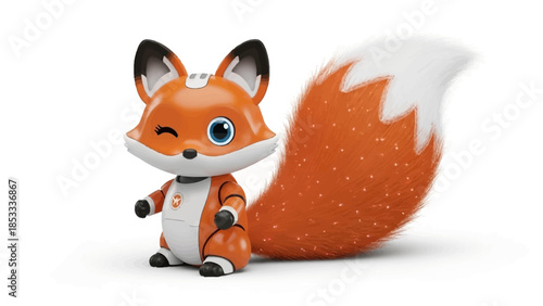 Orange Robot Fox Winking Isolated on White Background 3D Render Cute Character