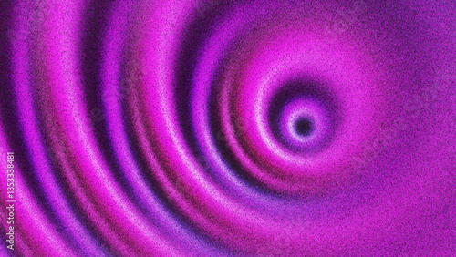 Grainy spiral waves in vibrant purple magenta tones form concentric rings created from thousands of individual dots. Hypnotic grainy spiral made of concentric waves for creative visual design. Vector